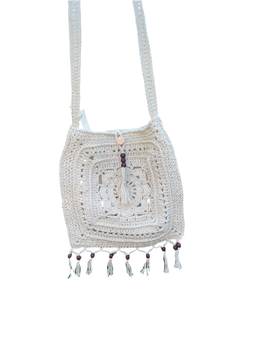 Cream Beaded Crochet Bag